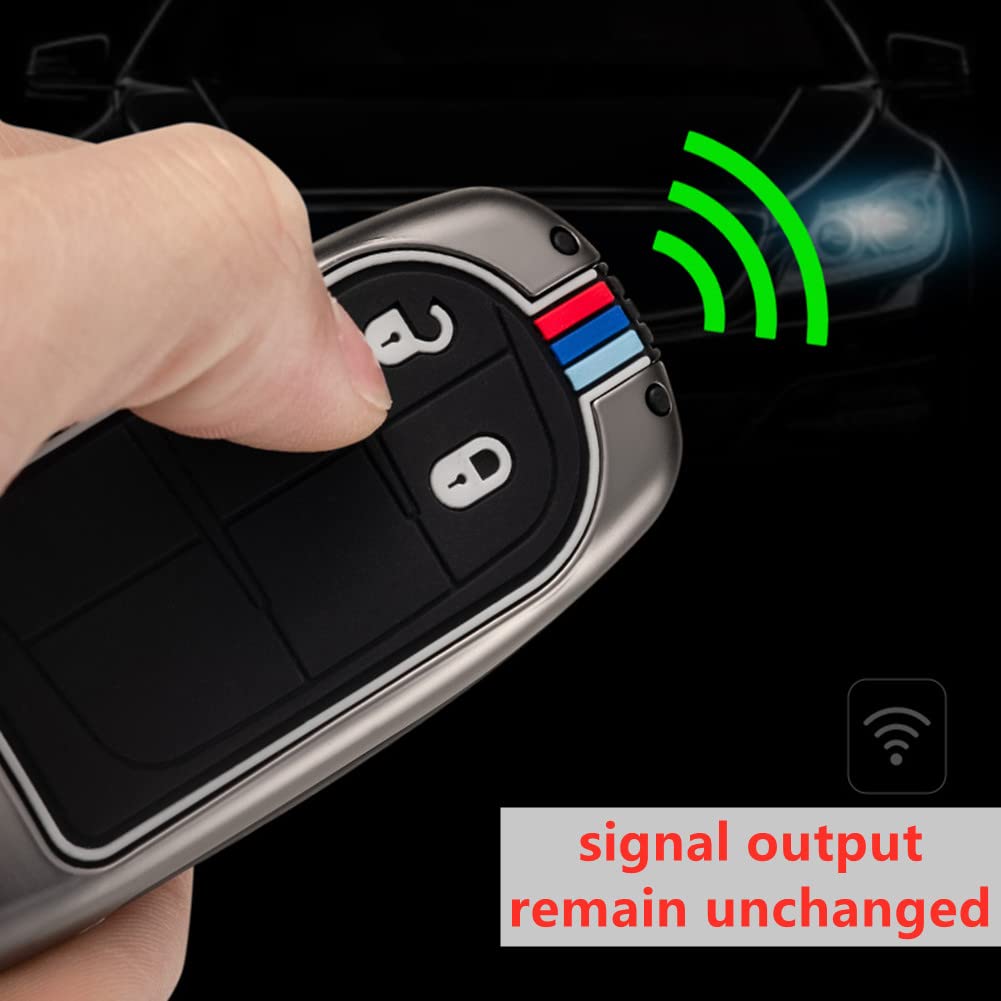 Otmik Zinc Alloy Car Key Cover Case Fit For Jeep Renegade Compass Chrysler 300C With Fluorescent Silicone Buttons (Silver Color 5 Buttons)