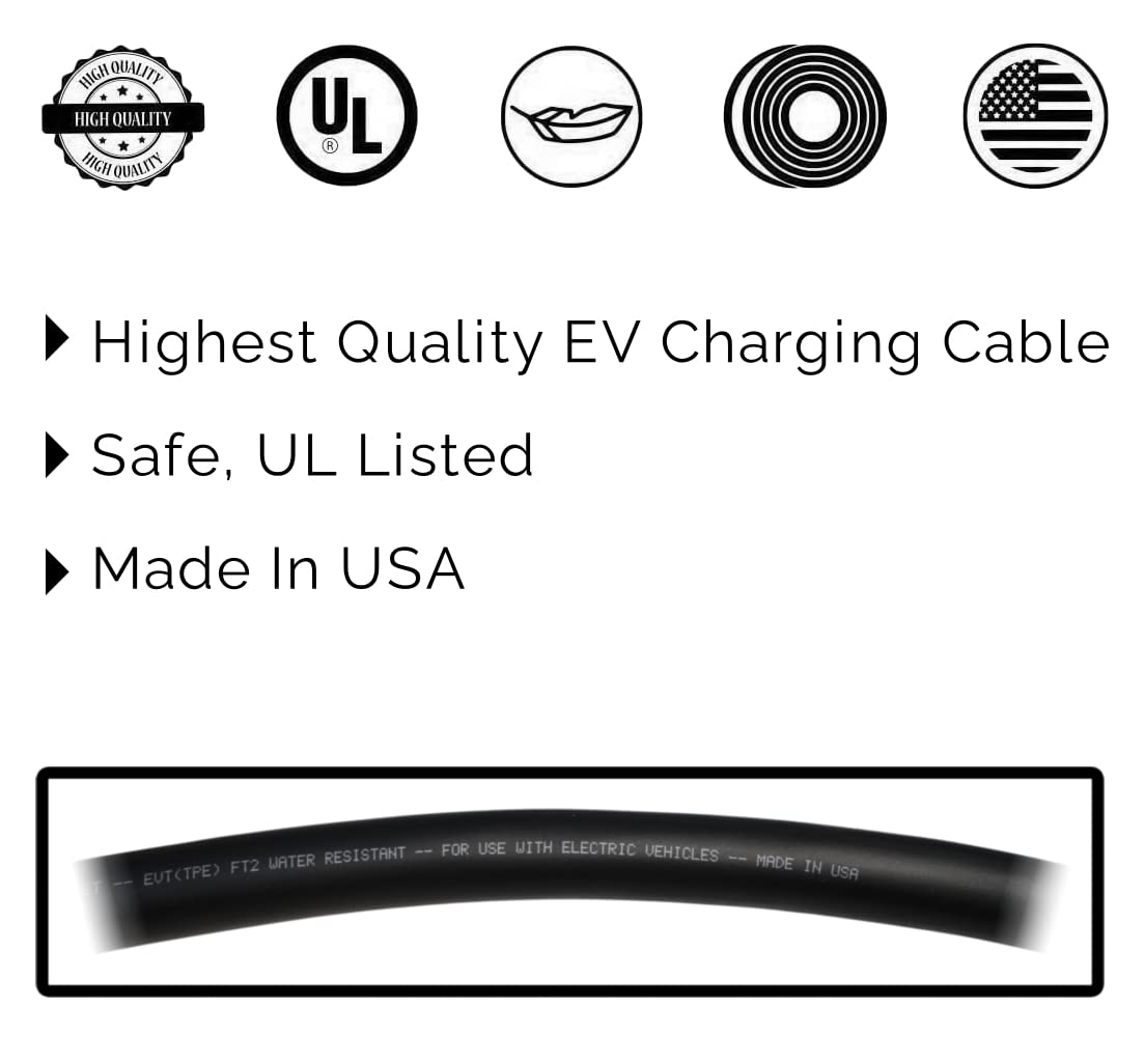 Inteset 20Ft 48Amp J1772 Ev Extension Cable, Made In Usa - For Electric Vehicle Charging Stations, Carrying Bag, Ultra-Flex Cable, Ul Listed Parts