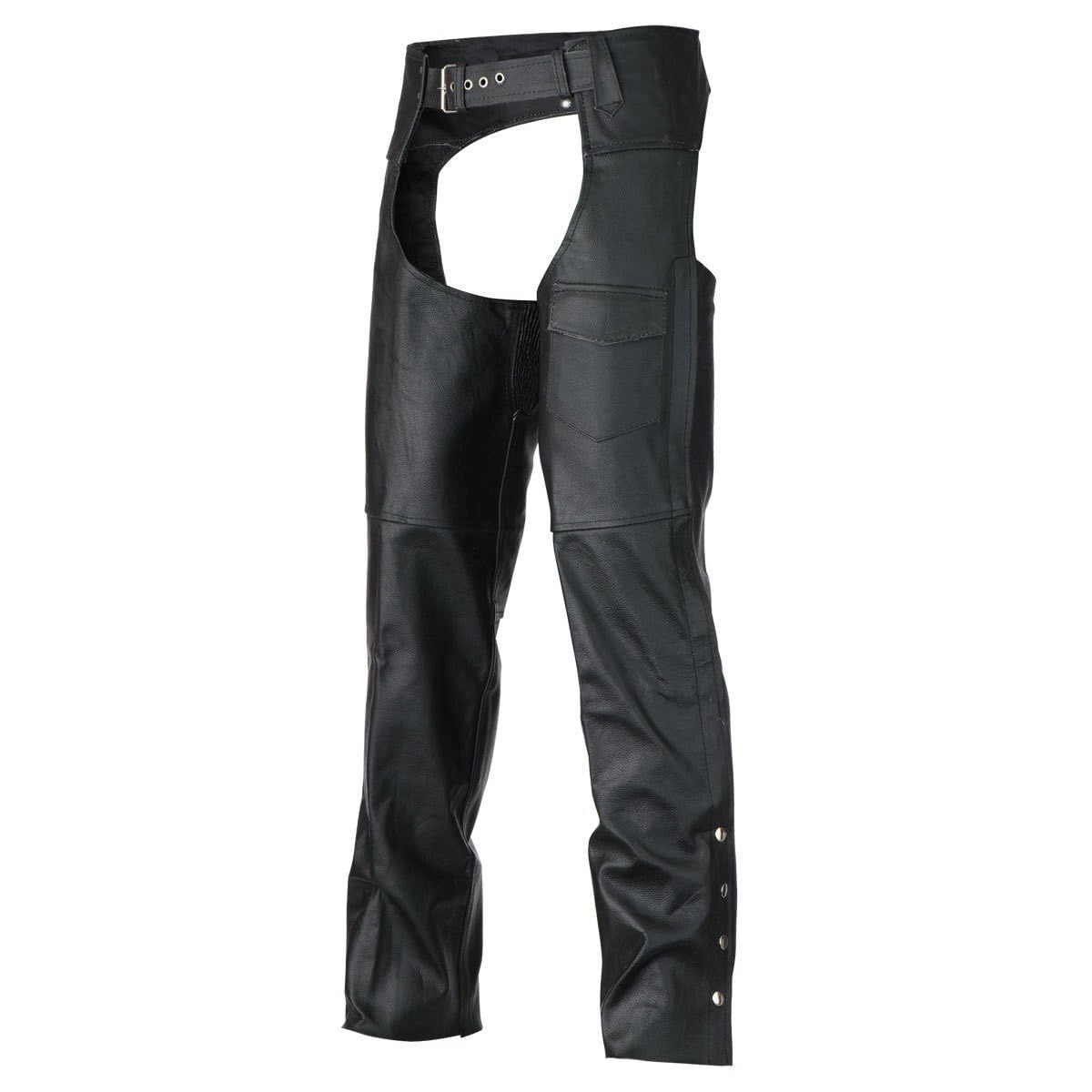 Vance Leather Black Motorcycle Leather Chaps, Mens Premium Leather Fully Lined – Coin Pocket For Motorcycle Riders (7X-Large, Black)