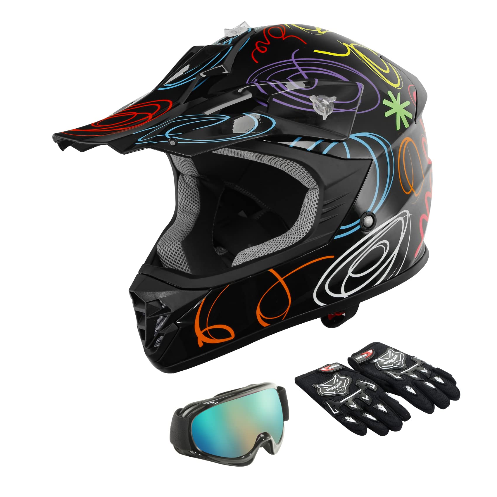 Tcmt Dot Youth & Kids Motocross Offroad Street Helmet Pink Butterfly Motorcycle Youth Helmet Dirt Bike Motocross Atv Helmet+Goggles+Gloves M