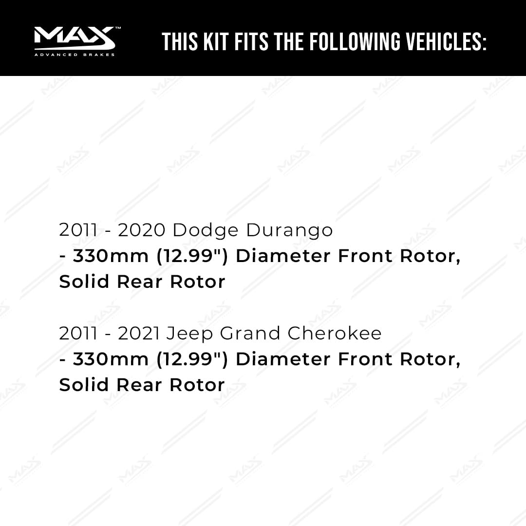 Max Advanced Brakes Front & Rear Brake Kit Compatible With 2011-2021 Jeep Grand Cherokee 12.99'' Diameter Frt Rotor Replacement