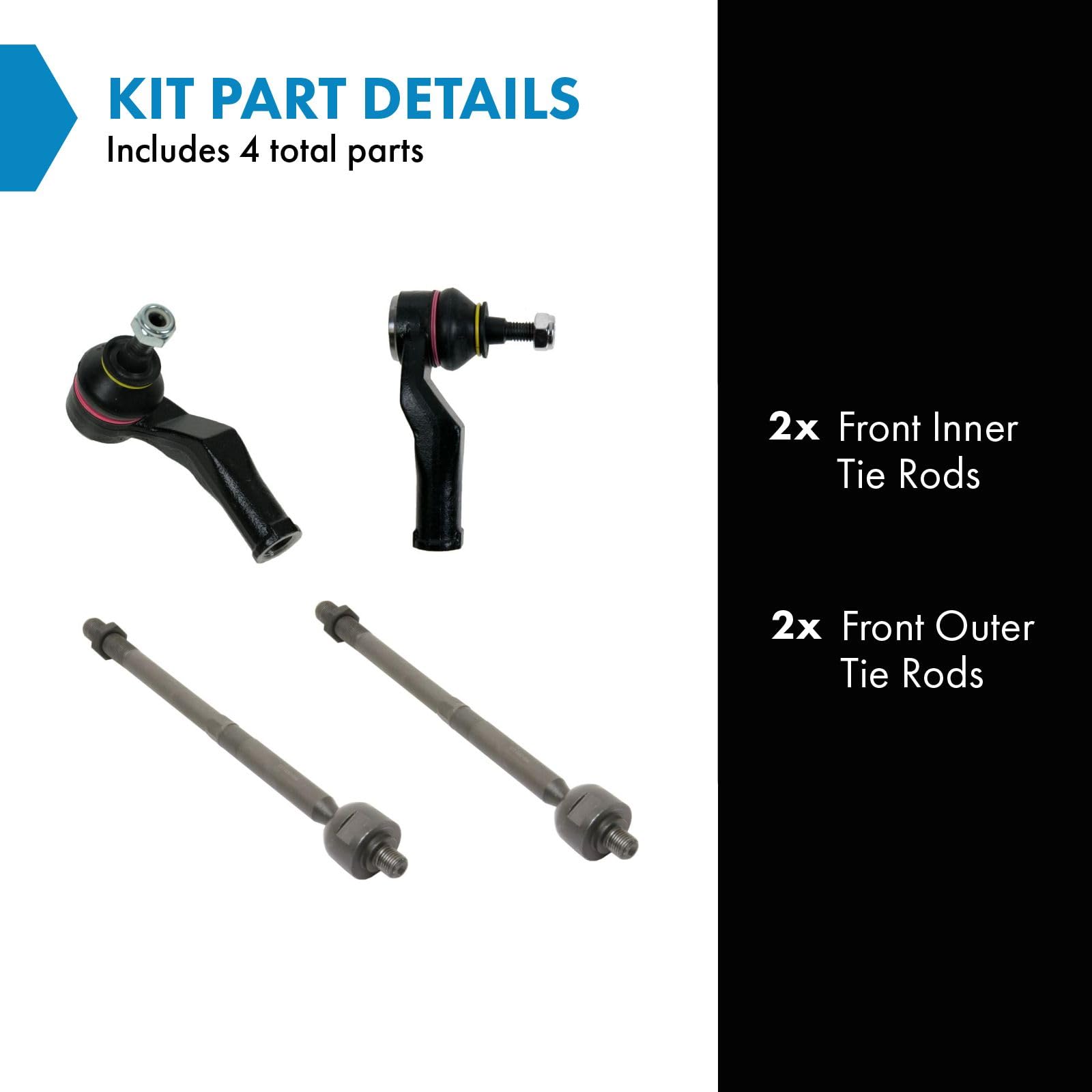 Trq Front Tie Rod Set Compatible With 2008-2013 Volvo C30 2006-2013 C70 2004-2011 S40 2005-2011 V50
