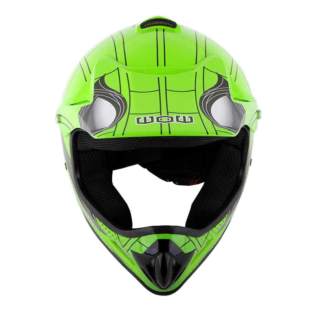 WOW Youth Motocross Helmet Bundle - Spider Green, Medium, Thermoplastic, Includes Goggles & Gloves