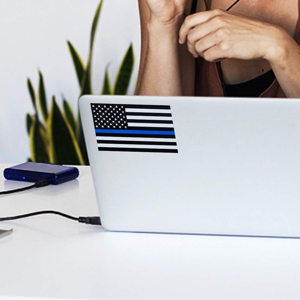 Besby 3Pcs Reflective Us Flag Stickers, Thin Blue Line American Flag Decal Car Laptop Bumer Sticker 5''X3'' Vinyl, Support Usa P