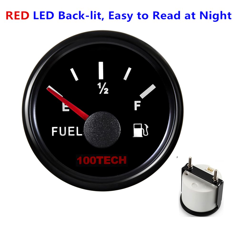 100TECH Marine Fuel Gauge 0-30 Ohms 52mm Waterproof Diesel Gauge All Black