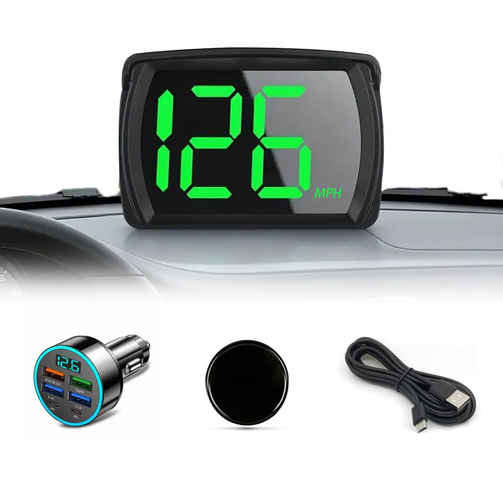 Heads Up Display for Cars HUD GPS Speedometer MPH with QC3.0 Fast Charger & Stable Silicone Pads, 2M USB Cable, Digital Speedome