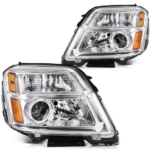 LBRST Headlight Assembly Fit 2010-2015 for Terrain Driver & Passenger Side Headlight Chrome Housing Amber Reflector GM2502350