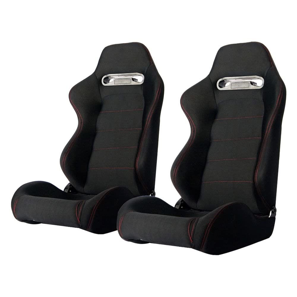 Cipher CPA1013 Black Cloth with Red Stitching Universal Racing Seats- Sold as a Pair