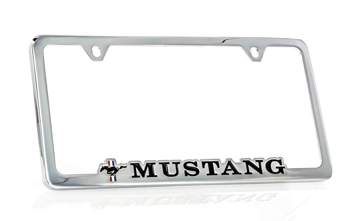 Ford Mustang Chrome Contoured Plated Zinc Metal License Plate Frame Holder Bottom Engraved 2 Hole