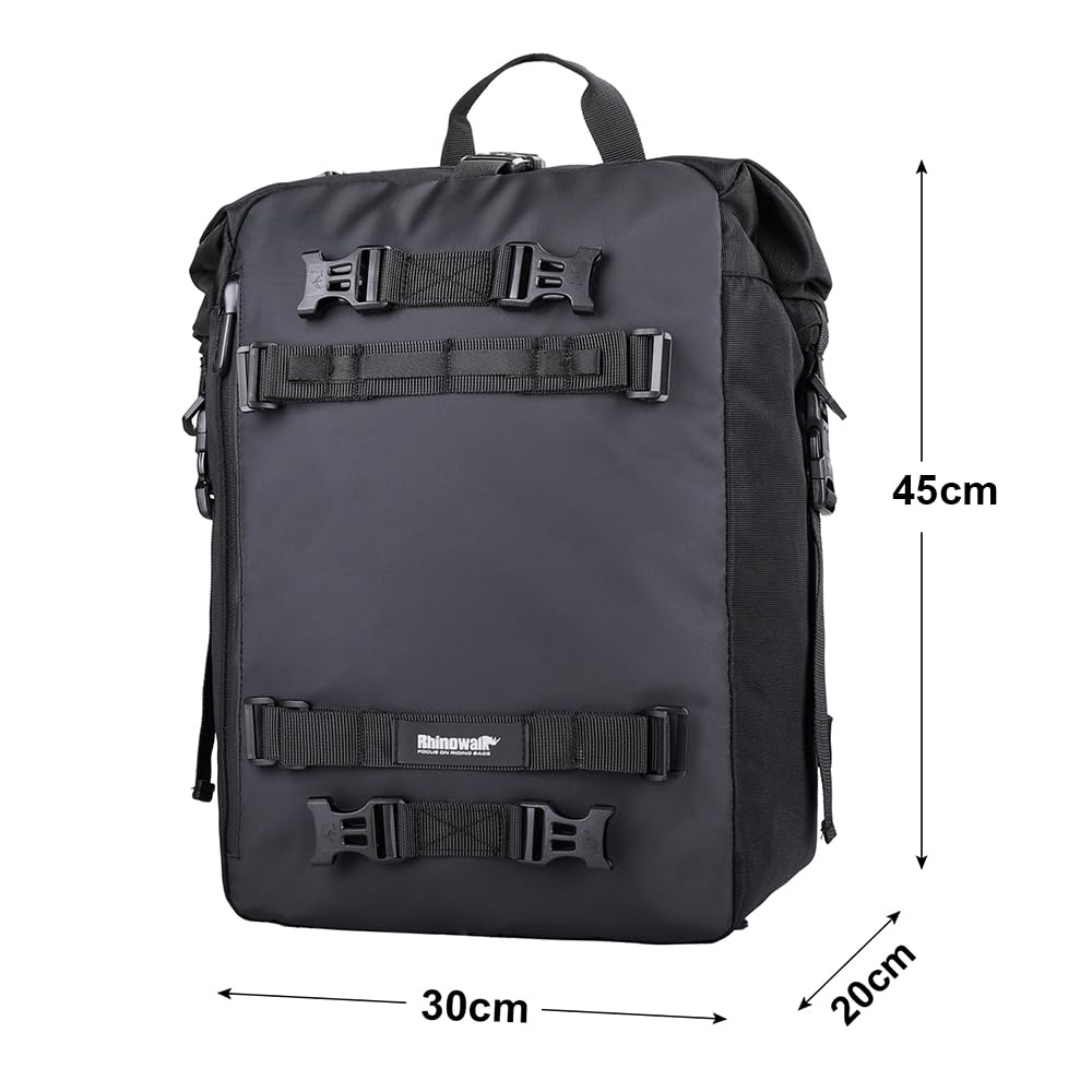 Rhinowalk Motorcycle Tail Bag 30L Waterproof Motor Pannier Travel Luggage Motorbike Rear Rack Trunk Storage Professional Accessories-Black