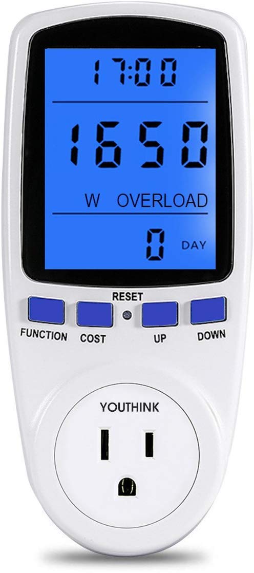 Youthink Electricity Usage Monitor, Power Meter Plug Home Energy Consumption Analyzer With Digital Lcd Display Overload Protecti