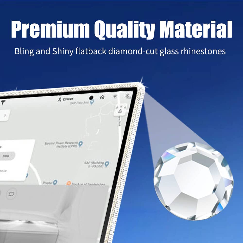 Yeapop Bling Bling Rhinestones Screen Protector for Tesla Model 3 & Y, Silver Glass, 2017-2025