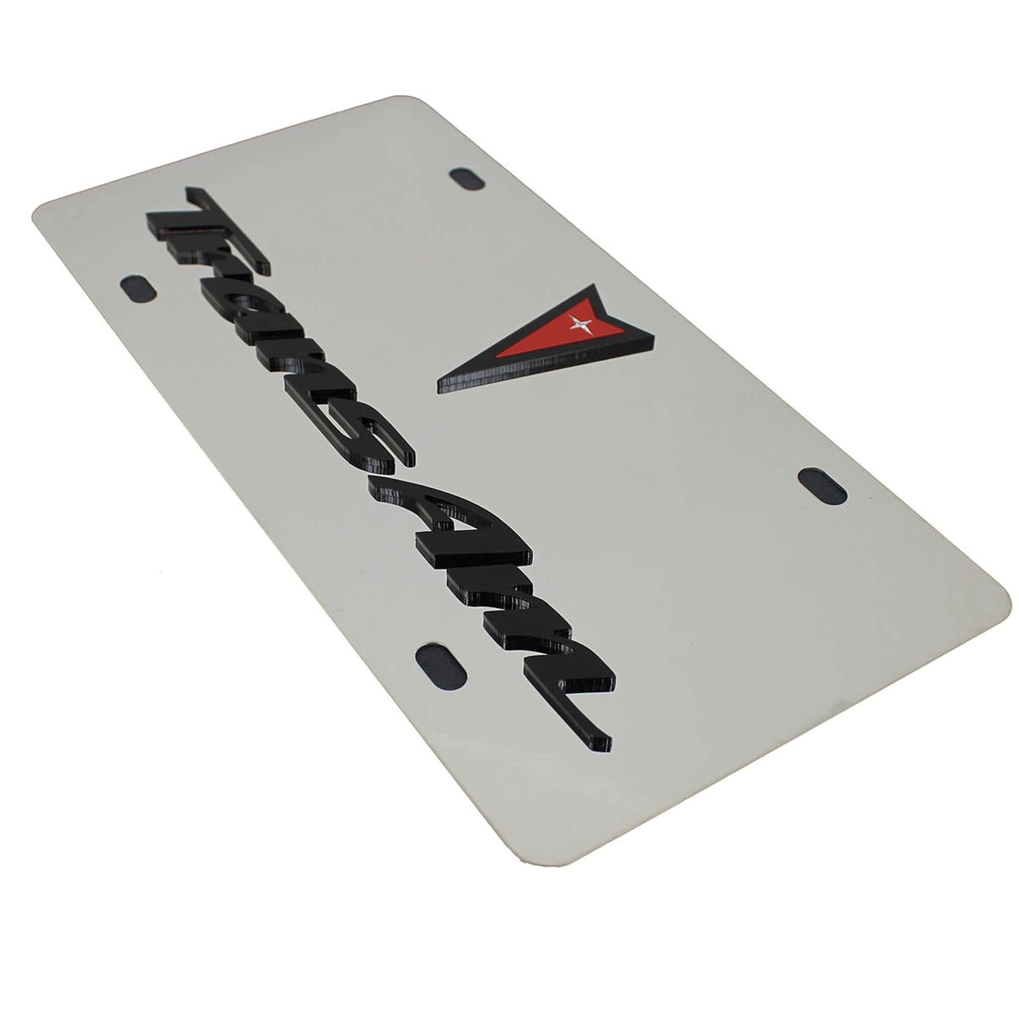 Eurosport Daytona- Compatible With -, Pontiac Trans Am Logo, (Black Logo With Red, Mirror Fill, Black Word) - Stainless Steel Li