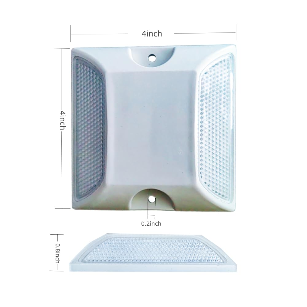 Wokyo Road Reflectors, 4x4 Inch, White Waterproof Pavement Studs, 10 Pack, ABS Material for Driveways and Highways