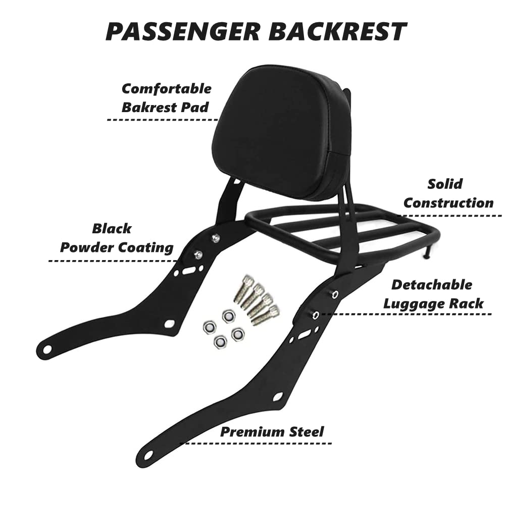 Worldmotop Motorcycle Sissy Bar Backrest Rear Passenger Seat Replacement For Honda Cmx 500 Rebel Cmx 300 Cmx500 2017-2023 Detach