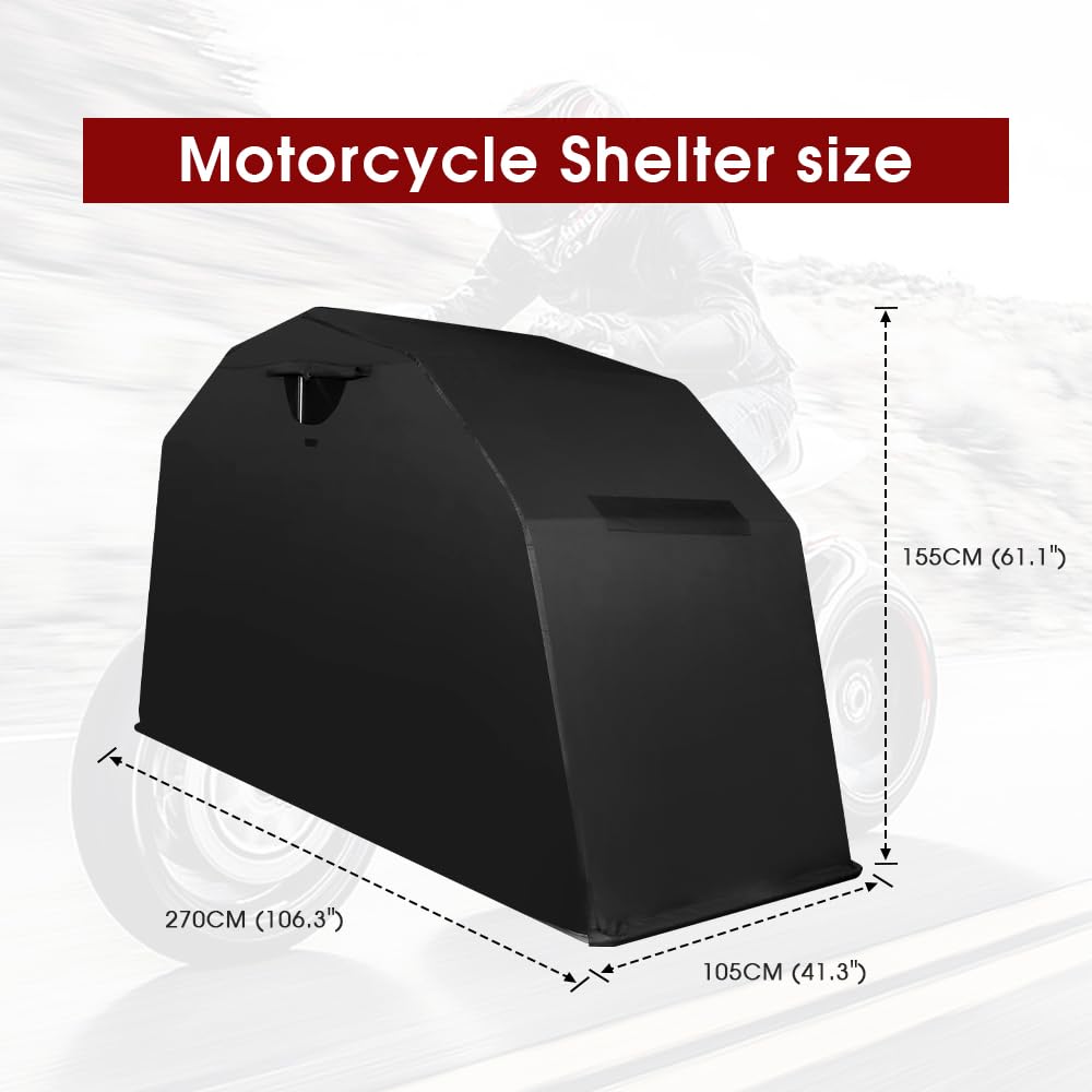 PROEZE Heavy Duty Motorcycle Shelter - Waterproof Outdoor Tent, 106.3"x41.3"x61.1", Black, Heavy-Duty Steel Frame