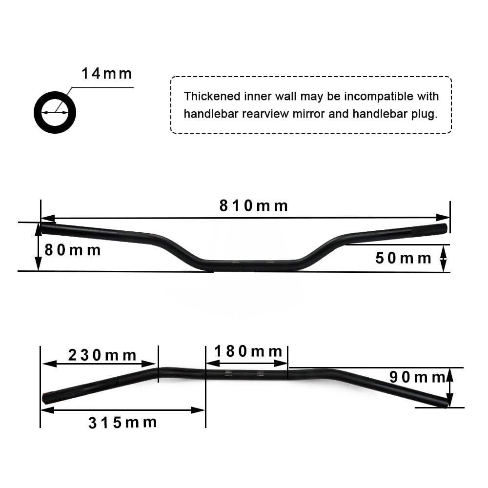 USTPO 7/8 Black Low Rise Drag Bars - Universal Motorcycle Handlebar for Cafe Racer, Bobber, ATV, Ebike, Dirt Pit Bike