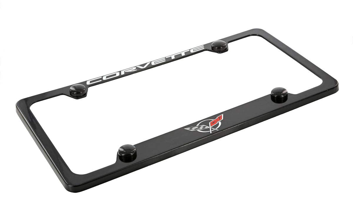Chevrolet Corvette C5 Black Coated Metal Bottom Engraved License Plate Frame