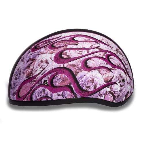 Daytona Helmets Motorcycle Half Helmet Skull Cap- Flames Pink 100% Dot Approved