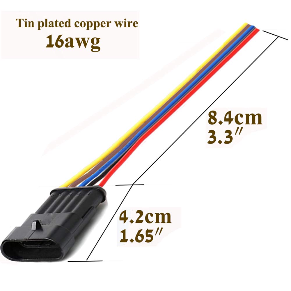 QOFOWIN 5 Pin Connector Waterproof,5Pin Way Car Electrical Connector,with Wire 16 AWG Marine for Car,Truck,Boat,Motorcycle and O