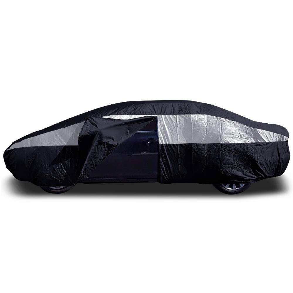 Titan Jet Black Poly 210T Car Cover For Large Sedans 203-212''. Waterproof, Uv Protection, Scratch Resistant, Driver-Side Zipper