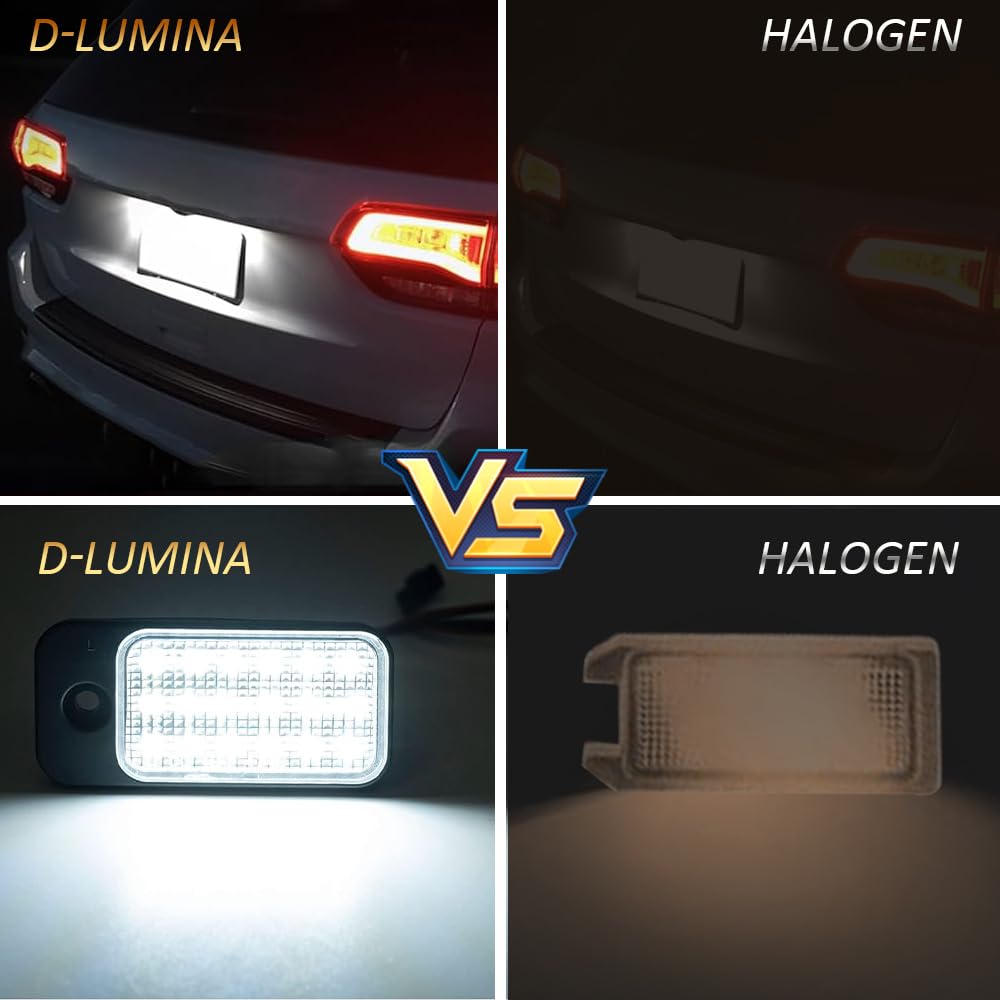 D-Lumina Led License Plate Light Tag Lamp Assembly For 2019 2020 2021 2022 Jee'P Cherokee, Powered By 18-Smd 6000K White Led Tag