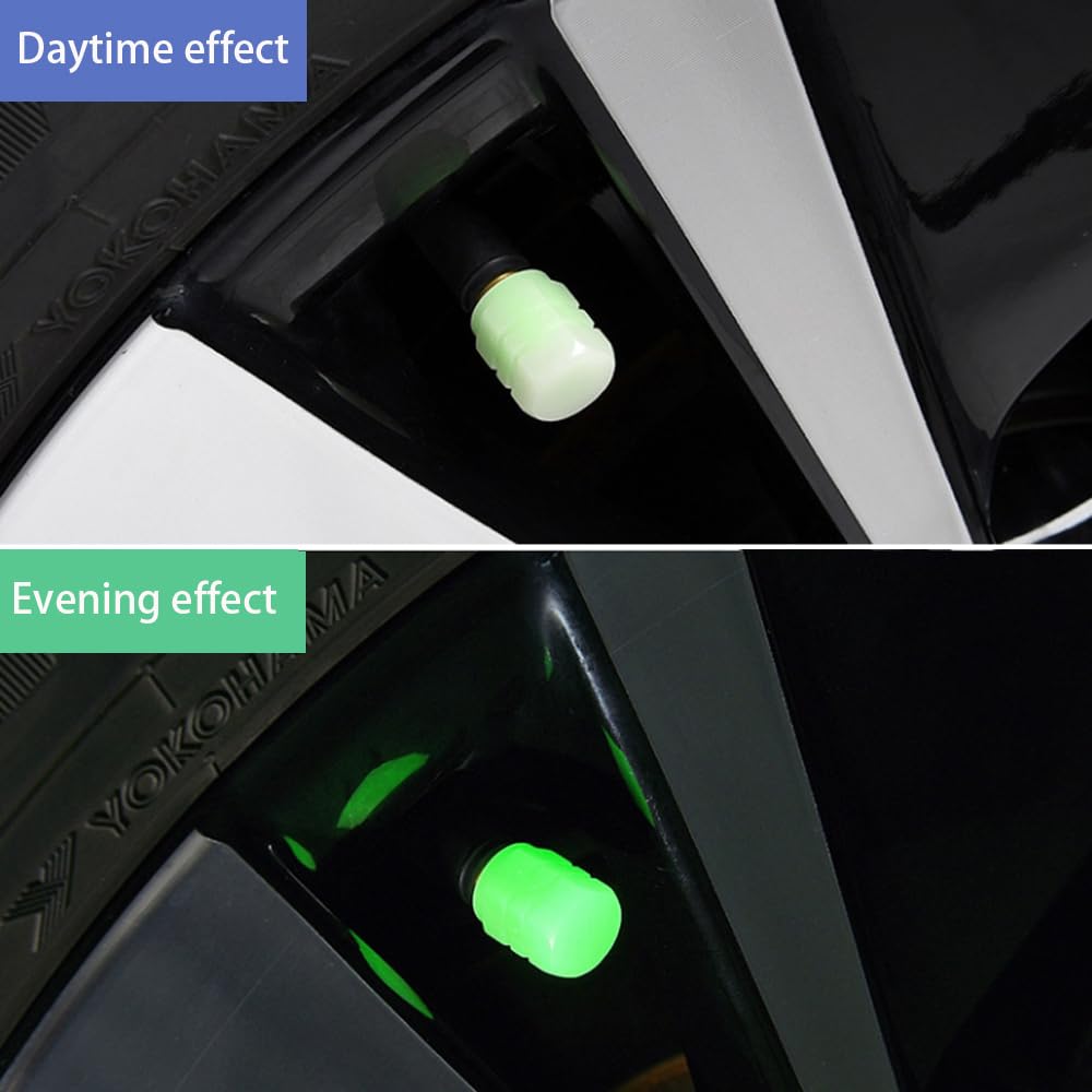 Tire air caps, Glowing tire Valve caps, Universal tire caps for Cars Trucks Motorcycles SUVs and Bikes Glow in The Dark Valve st