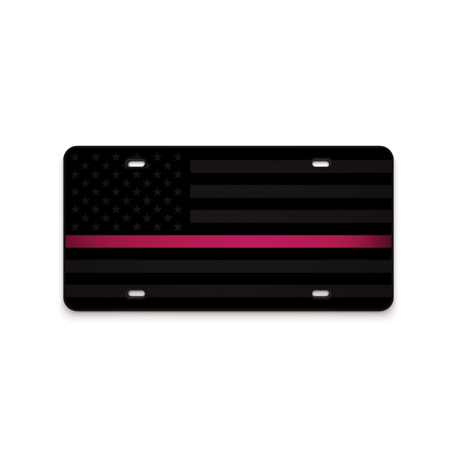 Jass Graphix Thin Pink Line Almost Invisible American Flag License Plate Breast Cancer Awareness Matte Black On 1/8'' Black Alum