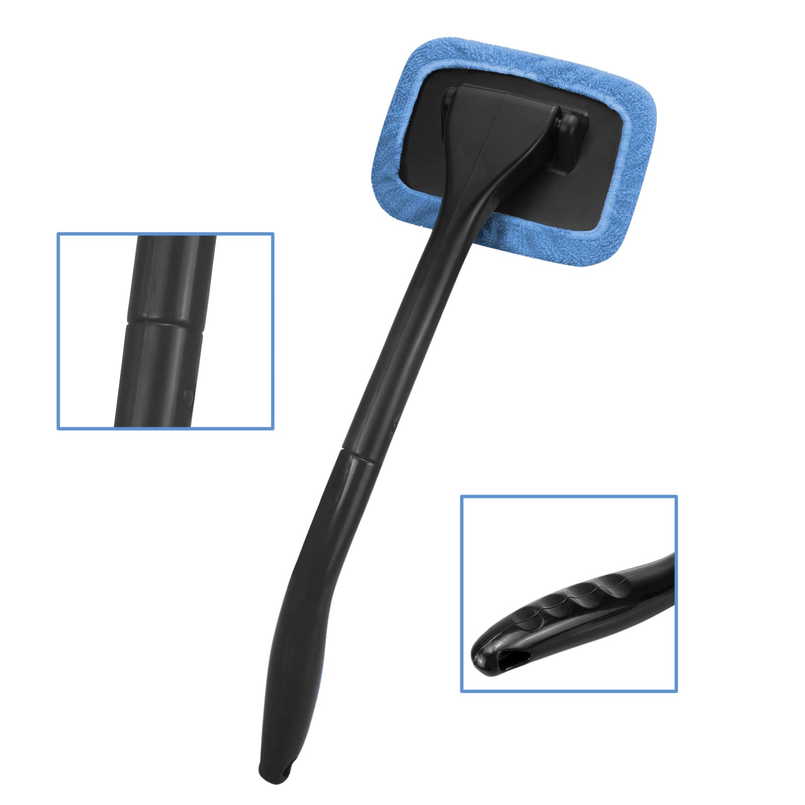 SoSickWithIt Car Cleaning Tool Set - Microfiber Window Cleaner with 4 Washable Cloth Pads, Extendable Handle, and Spray Bottle, Black, 6 Piece Set