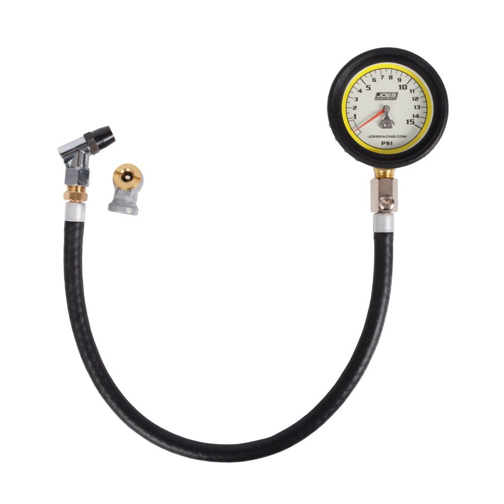 Joes Racing Products Tire Pressure Gauge, Pro Tire, Glow in The Dark, 015 psi, Analog, 21/2 in Diameter, White Face, 1/2 lb. I