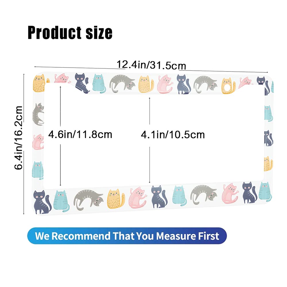 HOSNYE Cute Colorful Cartoon Cats License Plate Frame Casual Sport Cat Metal 2 Pcs 2 Holes Black Licenses Plates Frames Front Li