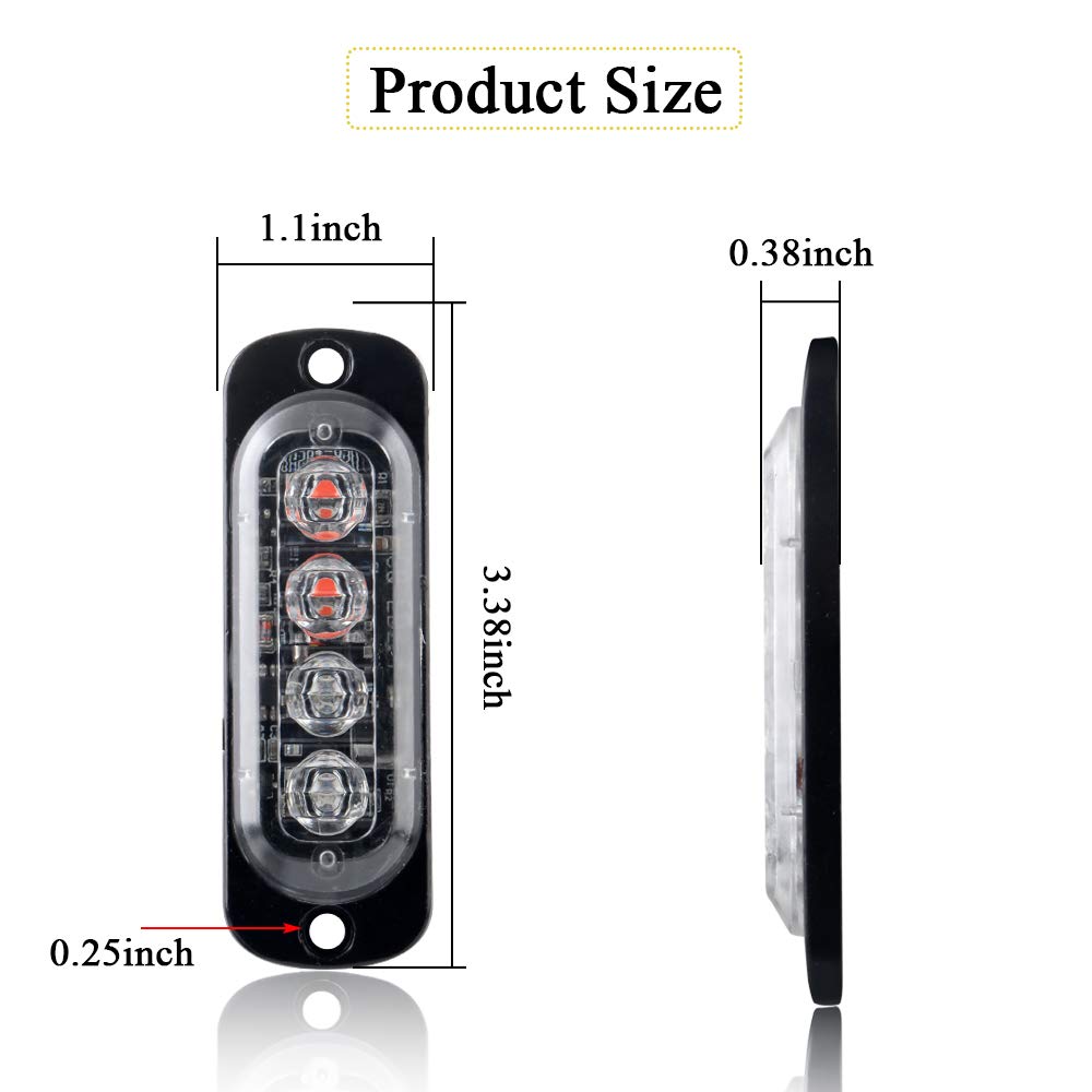 Sidaqi 4-Led Red&Blue Police Light,Surface Flash Mount Grille Emergency Strobe Lights Ultra Slim Warning Hazard Beacon Caution F