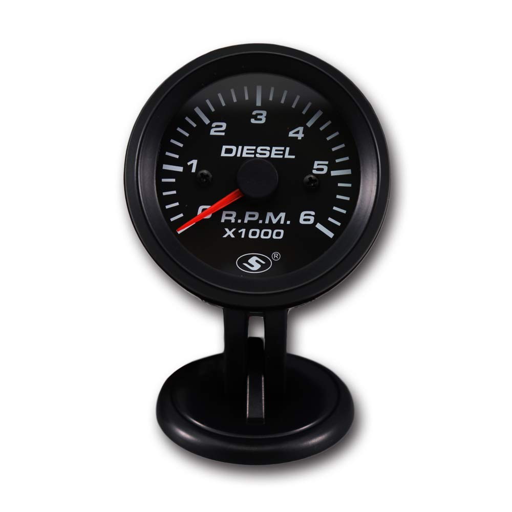 MOTOR METER RACING 52mm 2-1/16'' Universal Tachometer for Diesel Engine Alternator 6000 RPM Black Dial On Dash