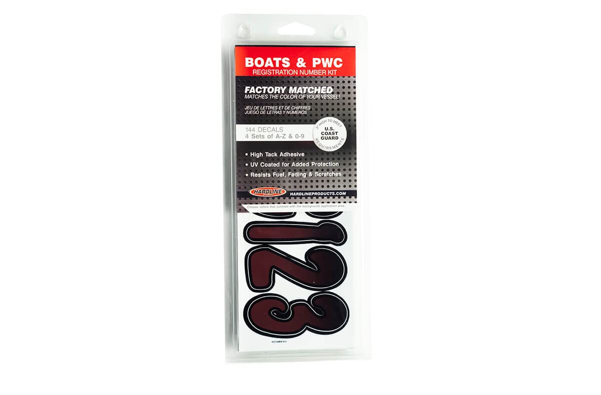 Hardline Products Series 200 Factory Matched 3-Inch Boat & Pwc Registration Number Kit, Burgundy/Black - Rubkg200