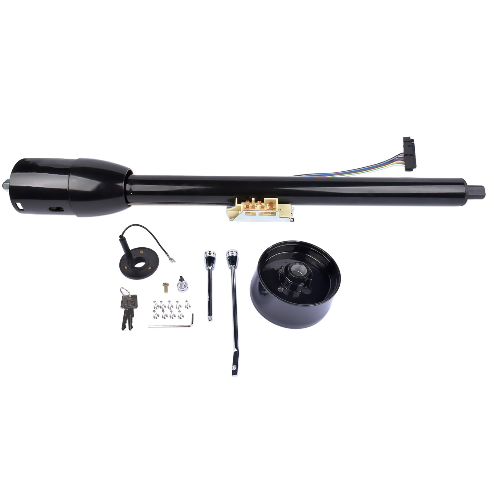 GELUOXI Replacement for GM 32 Inch Tilt Manual Steering Column Floor Shift Hot Rod, with Key & 9 Holes Adapter, Stainless Steel