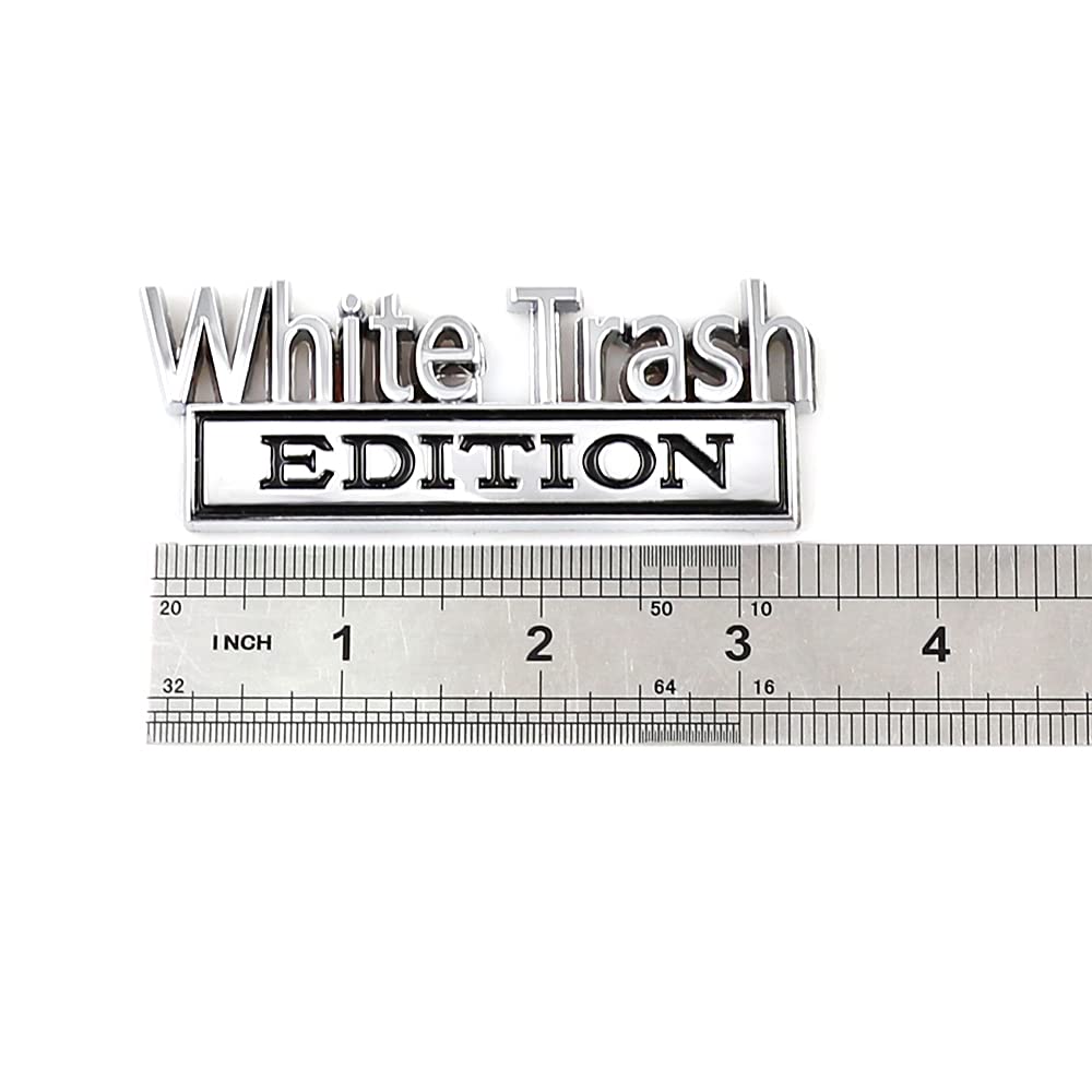 CARRUN 2 Pcs 3D Emblem Decal Stickers for Car, Truck, SUV - Metal, White Trash, 3.4” x 1.3”, Silver Black