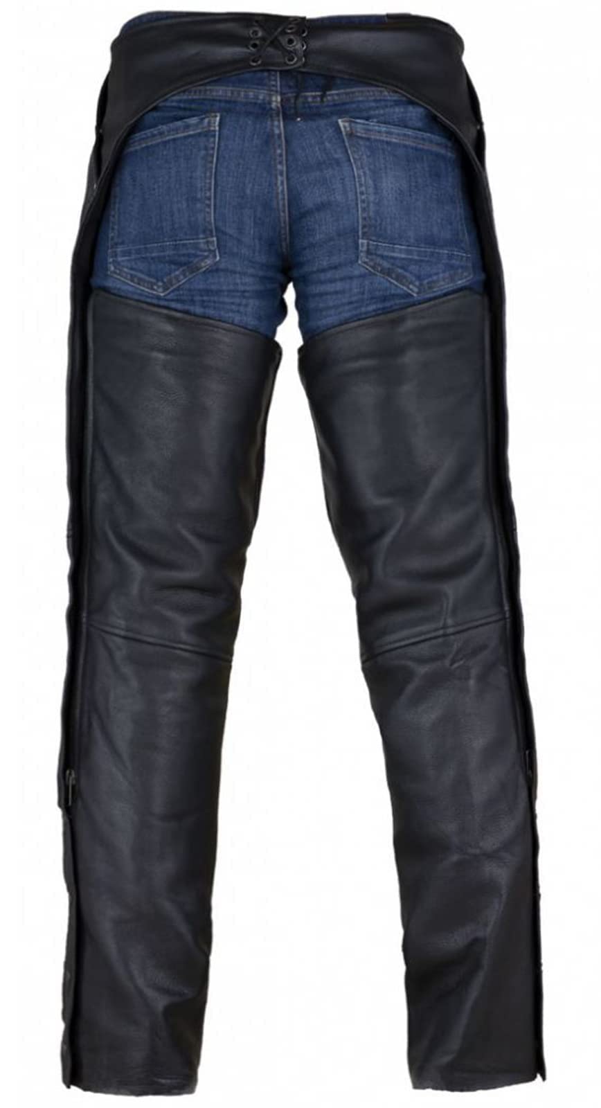Black Motorcycle Leather Chaps For Men Women Riding With Zip Out Liner, Cowboy Biker Chap Pants With Four Deep Pockets, 3Xl