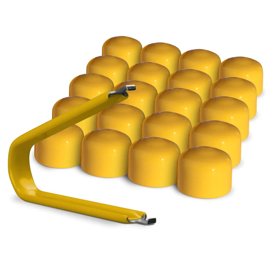 Colorlugs Vinyl Lug Nut Cover | Yellow | Flexible Fit Wheel Lug Nut Cap | Fits 17 Mm | Pack Of 25 | Includes Deluxe Extractor | Made In The Usa