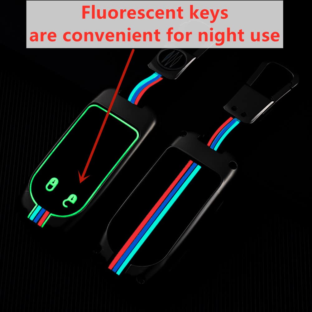 Otmik Zinc Alloy Car Key Cover Case Fit For Jeep Renegade Compass Chrysler 300C With Fluorescent Silicone Buttons (Silver Color 5 Buttons)