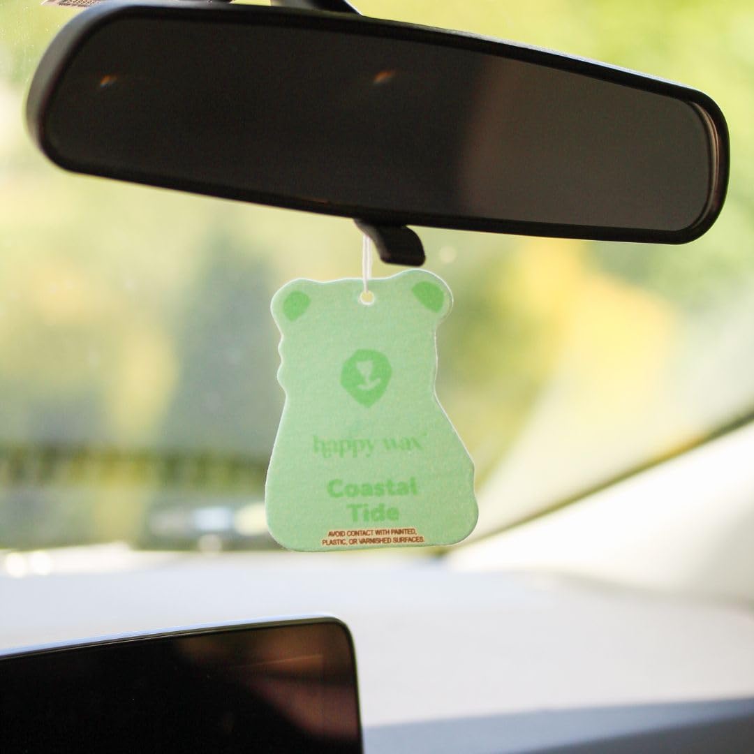 Happy Wax Beach Mix Hanging Car Cub Air Fresheners Infused With Natural Essential Oils, 4 Ct. Variety Pack - Contains Coastal Ti