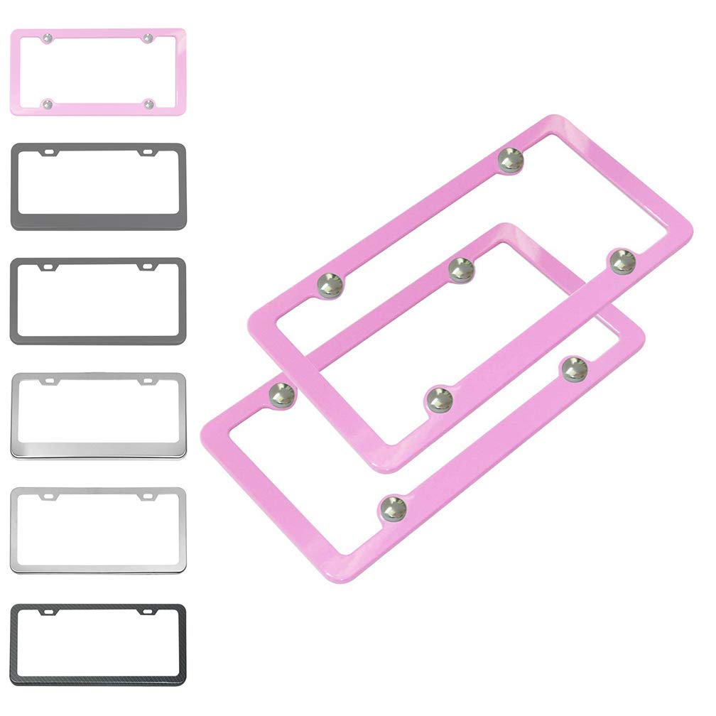 Ibetter 2 Pack Premium Uv Resistant License Plate Frame, Slim Style Aluminum Metal Cute License Plate Holder Cover Pink Red For 