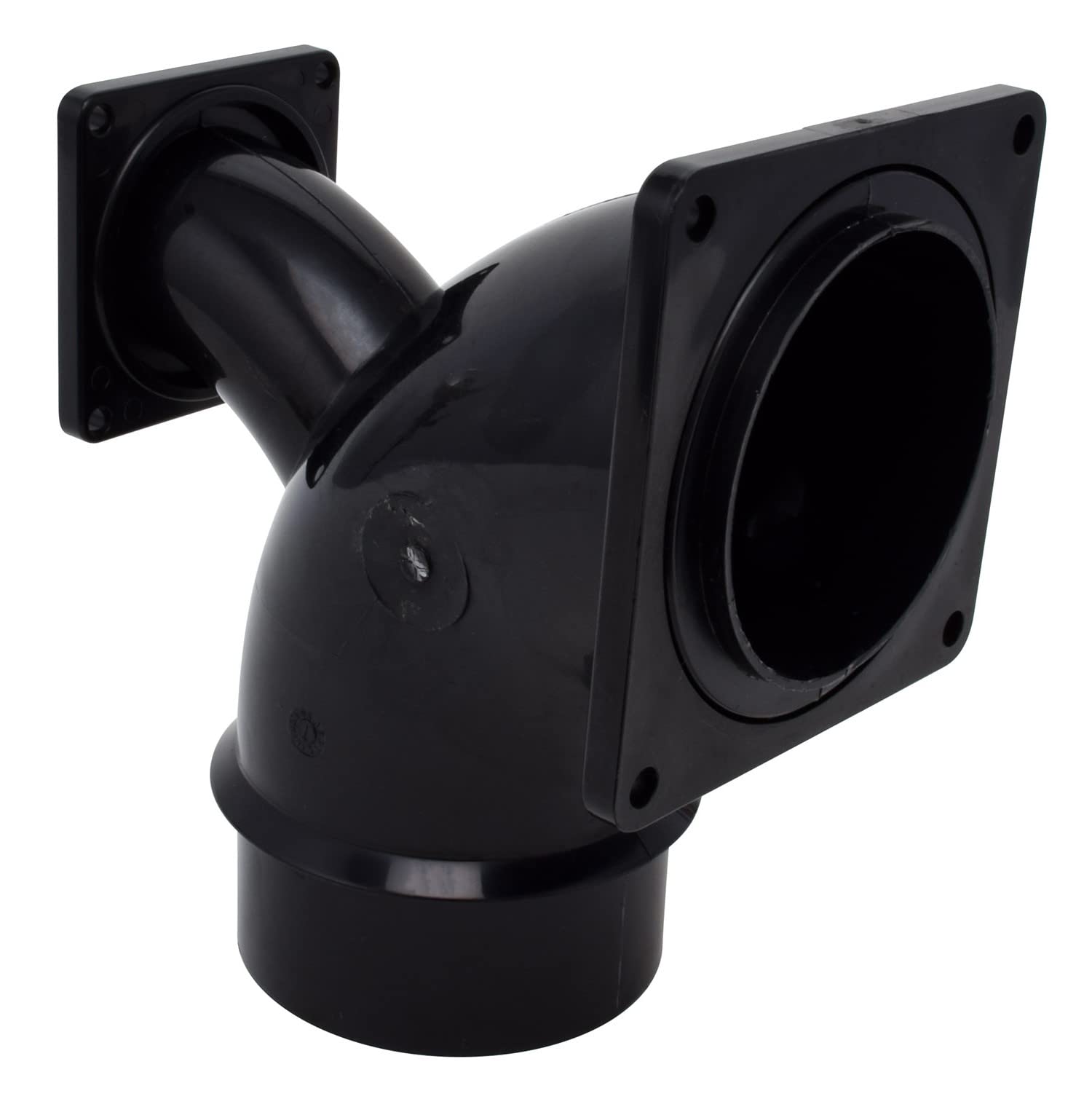 Valterra T1036 Flanged Valve Fitting - 2-Way Ell, 3 Bayonet x 3 Rotating Flange x 1-1/2 Rotating Flange , Black