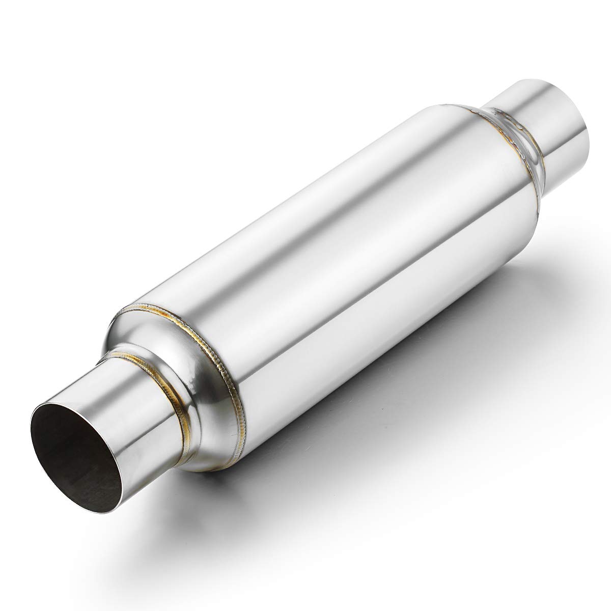 2.5' Inlet Resonator, A-Karck Stainless Steel Polished 2.5' Inlet 2.5' Outlet 16' Overall Length Exhaust Resonator Muffler Straight Through Design