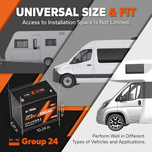 Litime 12V 100Ah Bci Group 24 Lifepo4 Battery, 100A Bms Rechargeable Lithium Battery With Up To 15000 Cycles, 1.28Kwh -Higher Energy Density, Perfect For Rvs, Van, Trailer, Motorhome And Boats
