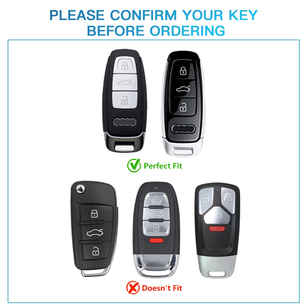 1797 For Audi Key Fob Cover Bling Keychain A6 A7 A8 Q7 Q8 S6 S7 Accessories Car Remote Case Shell Protector Girly Cute 3 Button White Silver Tpu