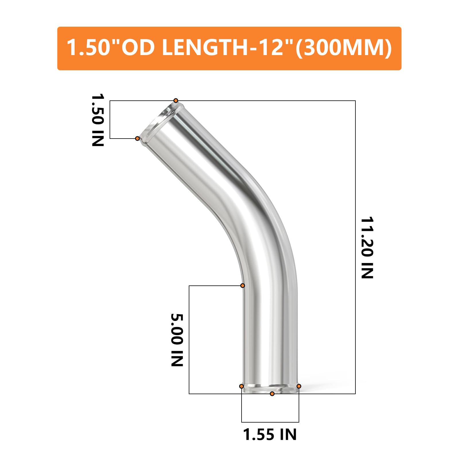 Gasher 1Pcs Intercooler Pipe Aluminum 45 Degree Elbow Alloy Tube 1.5''Od, Leg Length 4'' (100Mm), For Intake And Cooling Systems