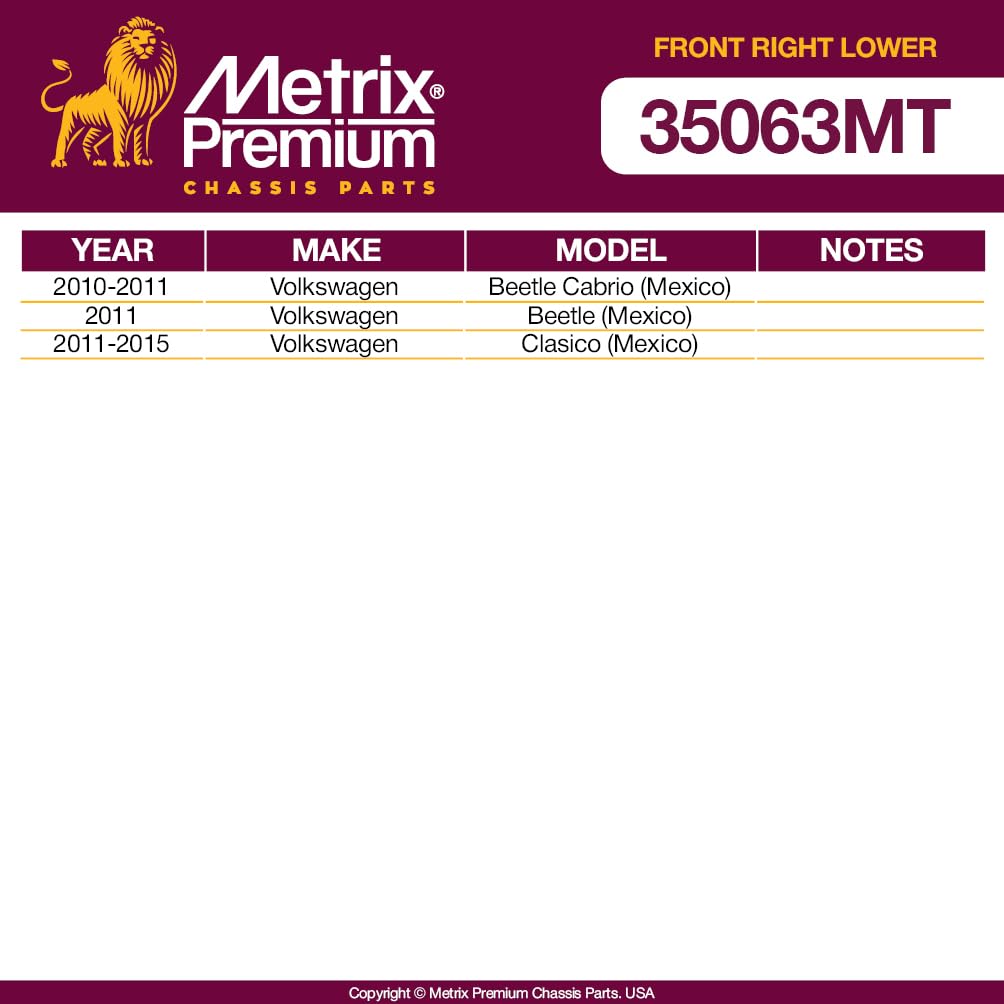 Metrix Premium Chassis Parts - Front Right Lower Control Arm And Ball Joint Assembly Fits 04-05 A3 (Mexico), 01-05 Seat Leon (Me