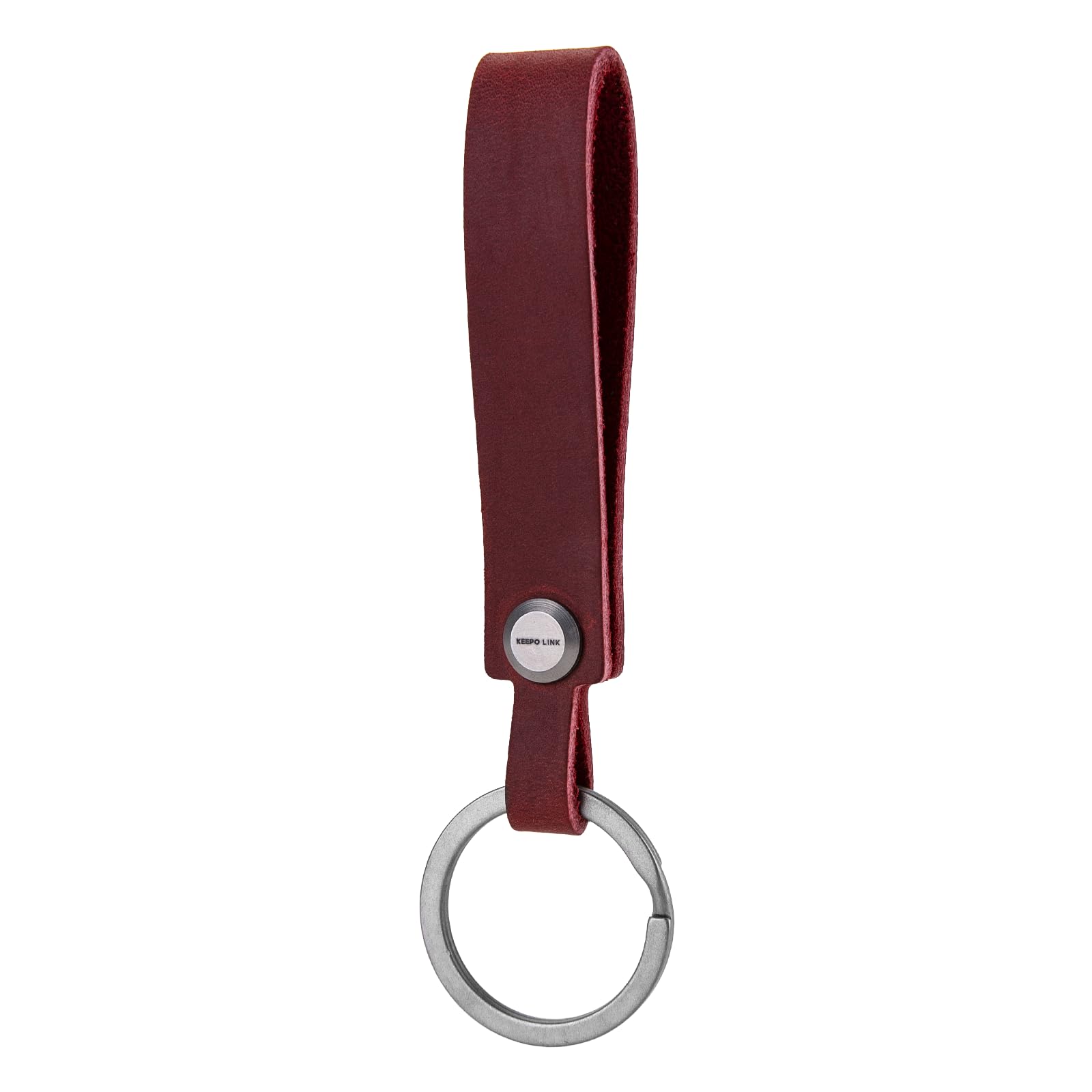 KEEPO LINK Leather Keychain Strap with Titanium Key Ring, Detachable Leather Key Chain Key Fob Holder for Men, OLM03 (Red)