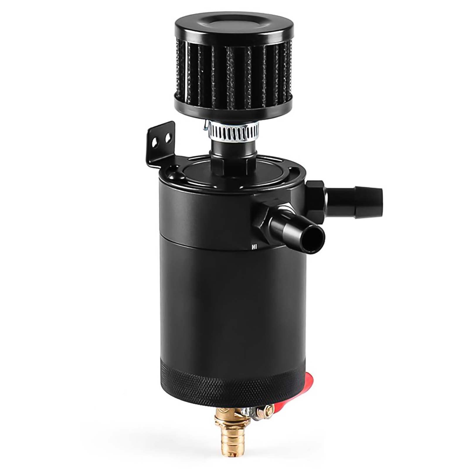 Universal Baffled Oil Catch Can with Breather Filter and Drain Valve 2 Ports (oulet + inlet),150ml Billet Aluminum Oil Separator