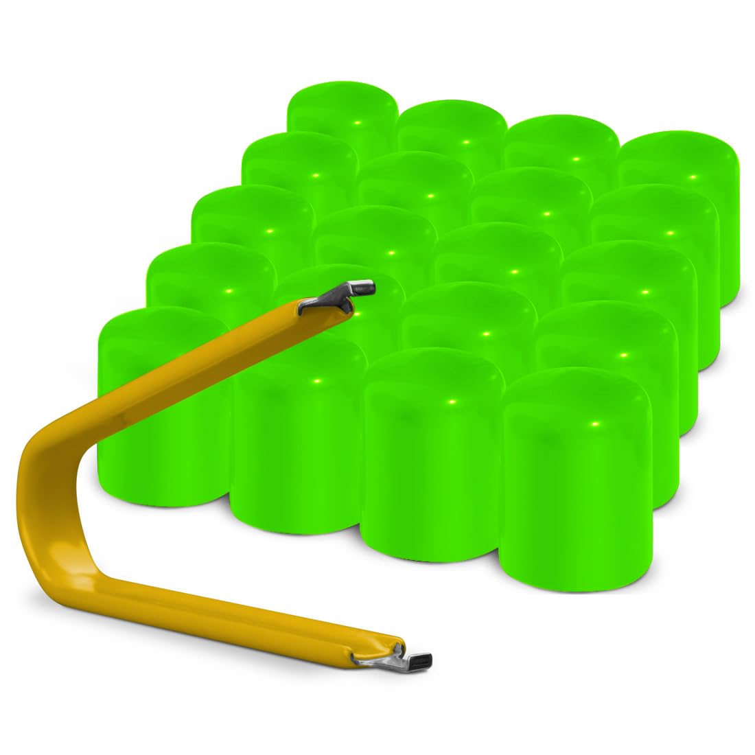 Colorlugs Vinyl Lug Nut Cover | Neon Green | Flexible Fit Wheel Lug Nut Cap | Fits 17 Mm | Pack Of 25 | Includes Deluxe Extracto